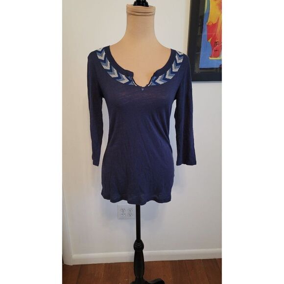 Lucky Brand 3/4 Sleeve Embroidered Women's Top - Picture 2 of 9